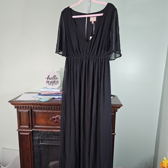 NWT Show Me Your Mumu Emily Empire Chiffon Maxi Dress Black Size 1X - Picture 2 of 10